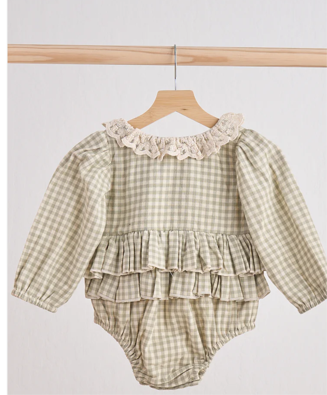 Girls Green Gingham & Lace bubble