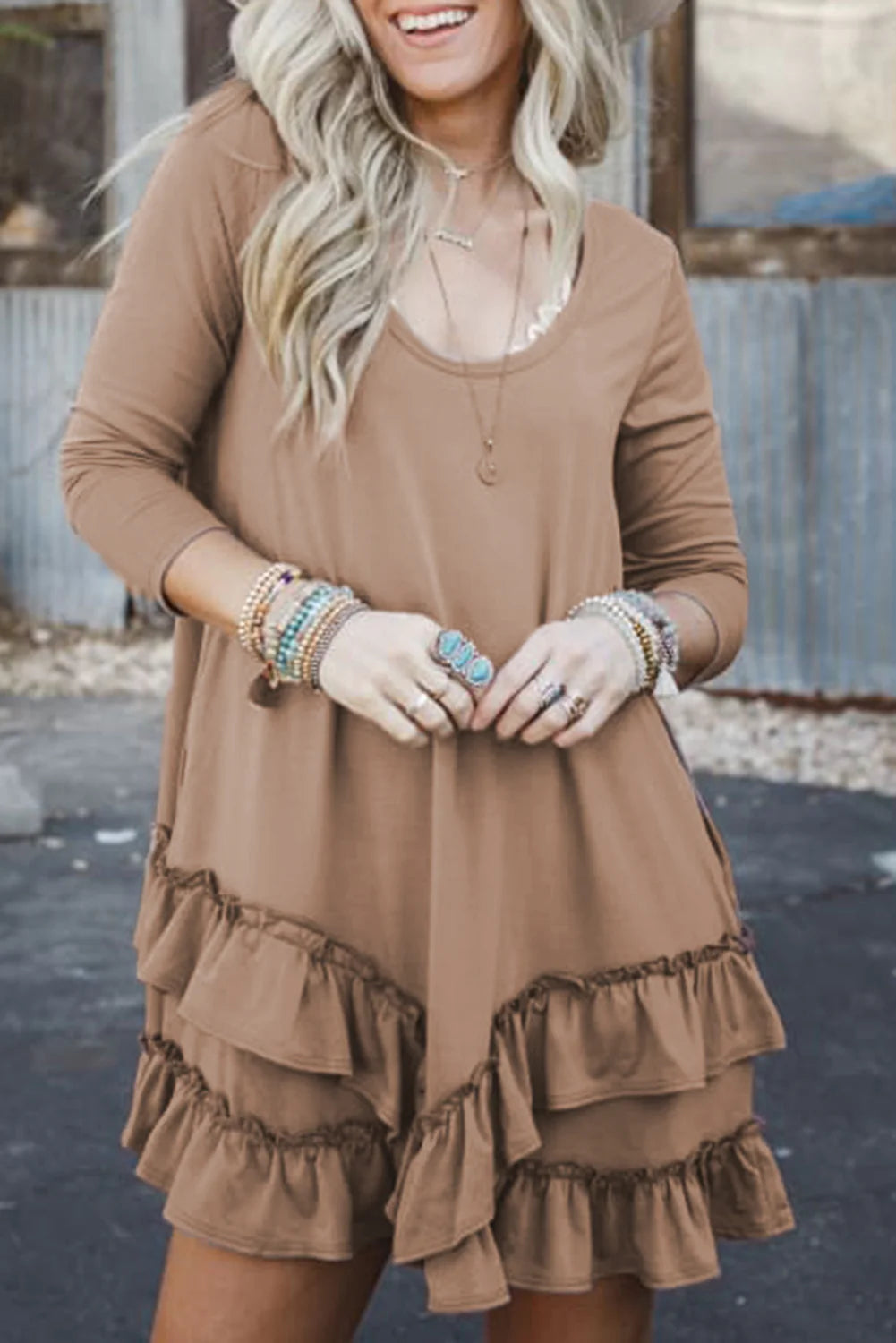 Women’s - Brown Ruffle Hem Dress - C&C