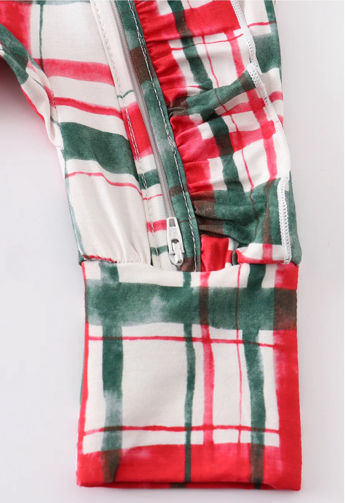 Baby Girls Red + Green plaid ruffle zippy with headband