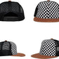 Flat Brim Trucker Hat - Checker/Faux Leather Brim