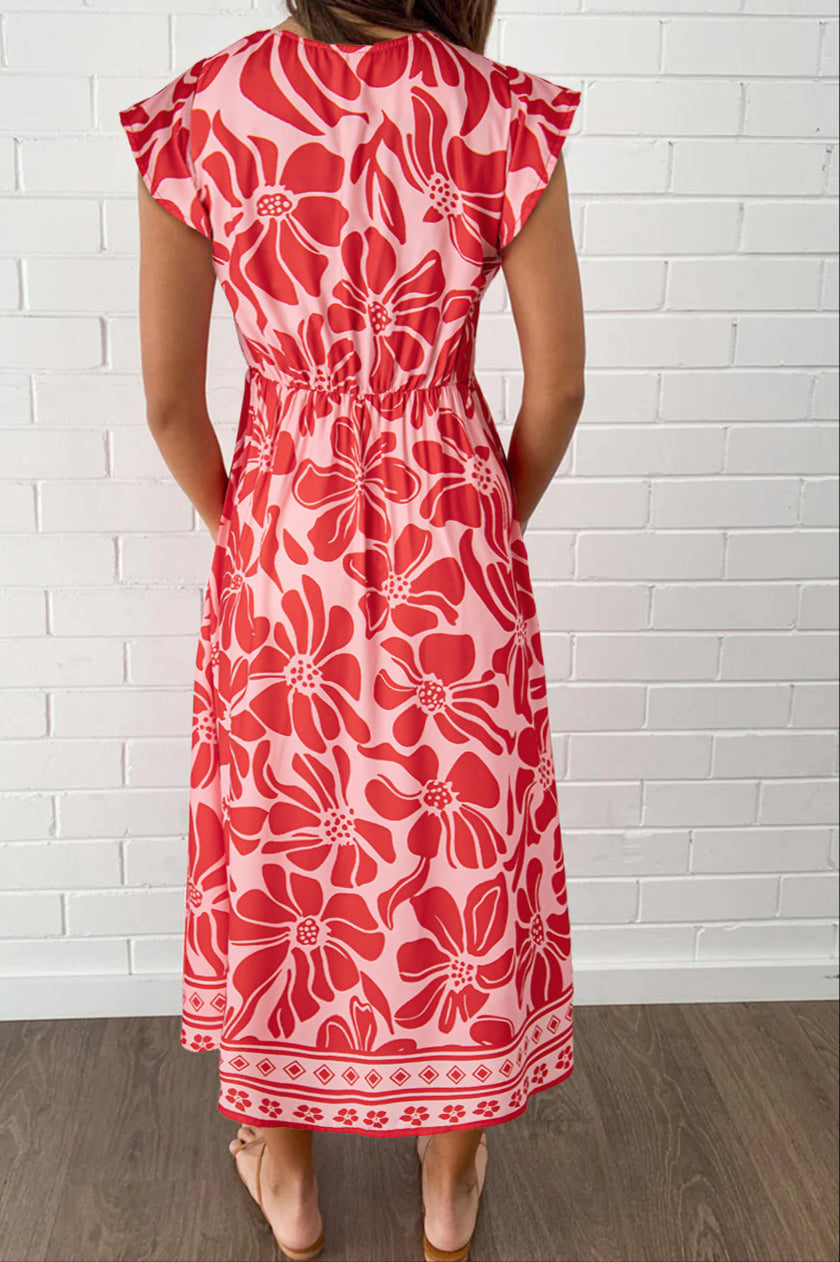 Red Boho Floral Dress LT