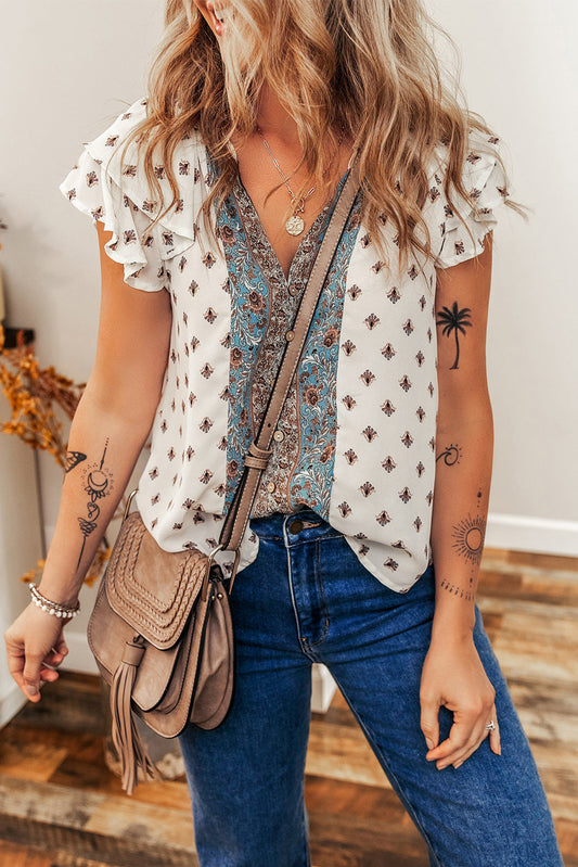 White Boho Ruffle Blouse LT