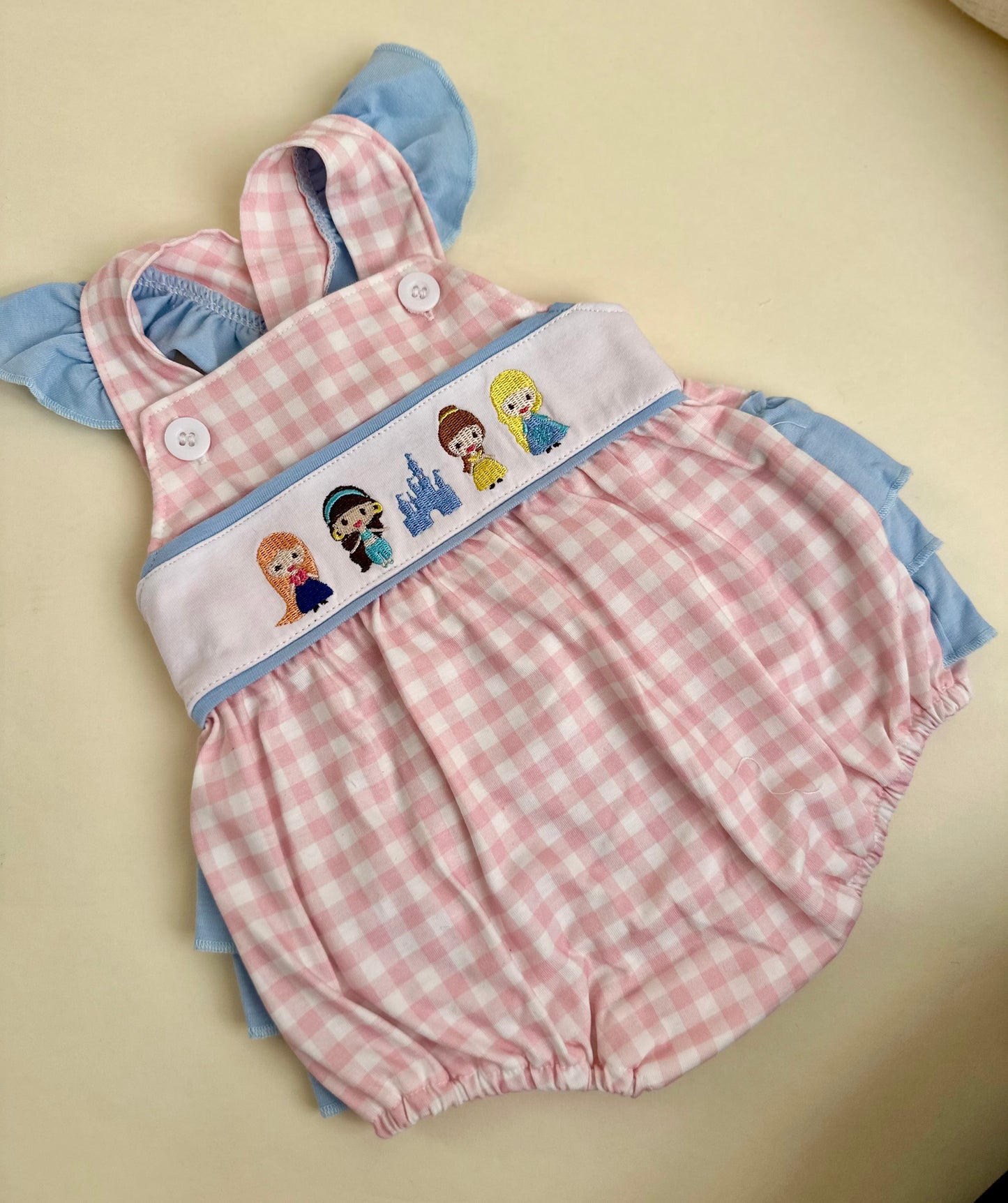 Character princess pink plaid embroidery ruffle bubble