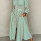 Green Stripe Clinched Midi Dress LT