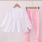 Christmas 2025 • girls white Christmas tree embroidered pink pant set