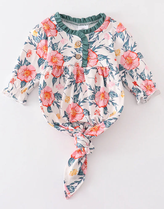 Baby Girl Green floral ruffle gown