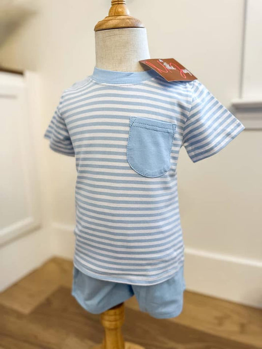 MJ • boys blue stripe short set