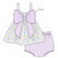 Girls purple floral & lace bow diaper set