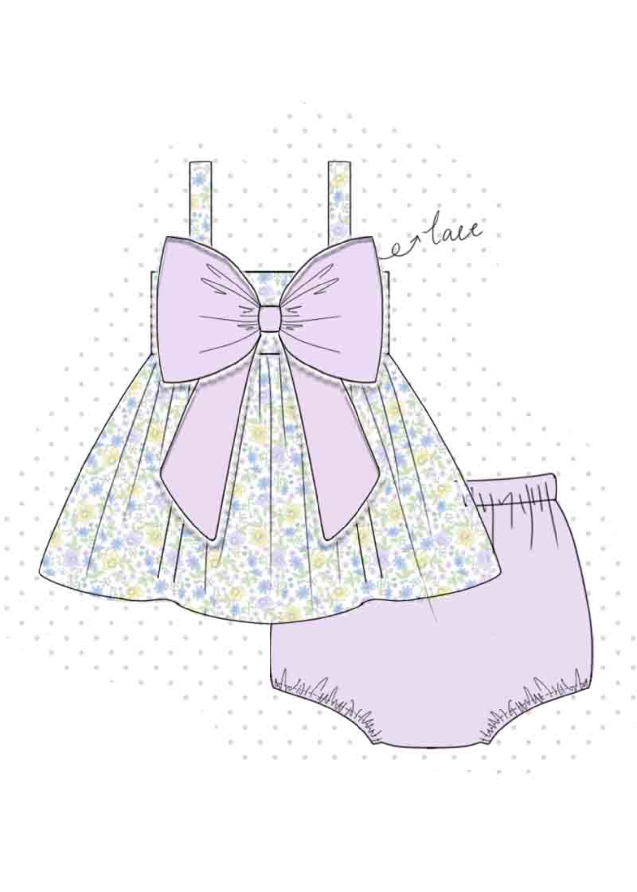 Girls purple floral & lace bow diaper set