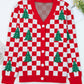 Red Checkered V Neck Cardigan Sweater RTS