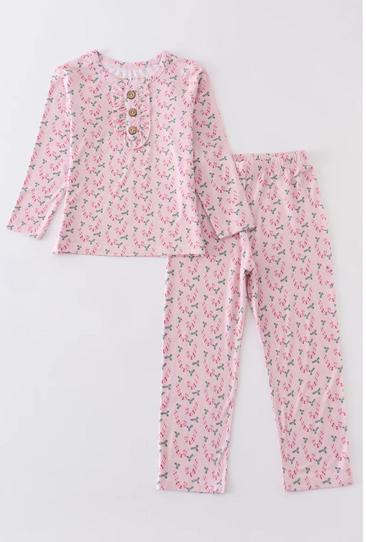 Girls pink candy cane Bamboo two piece pajama