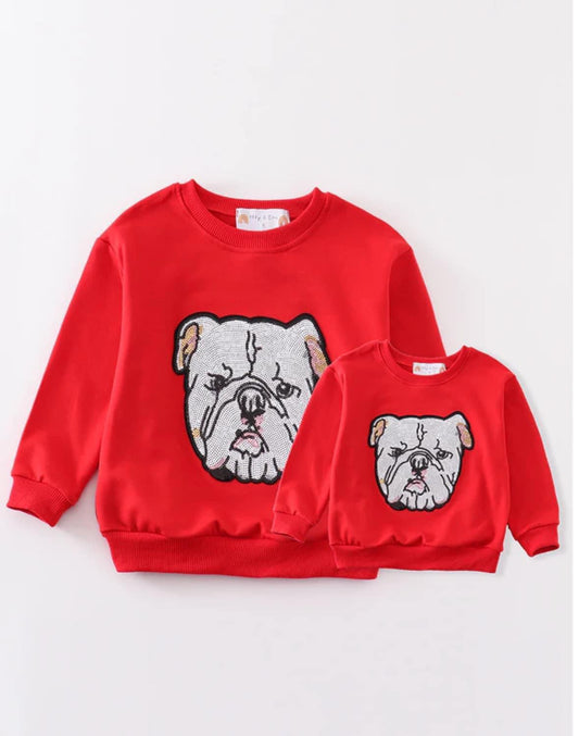 Georgia Bull Dog Sequin Pullover , Mom + daughter