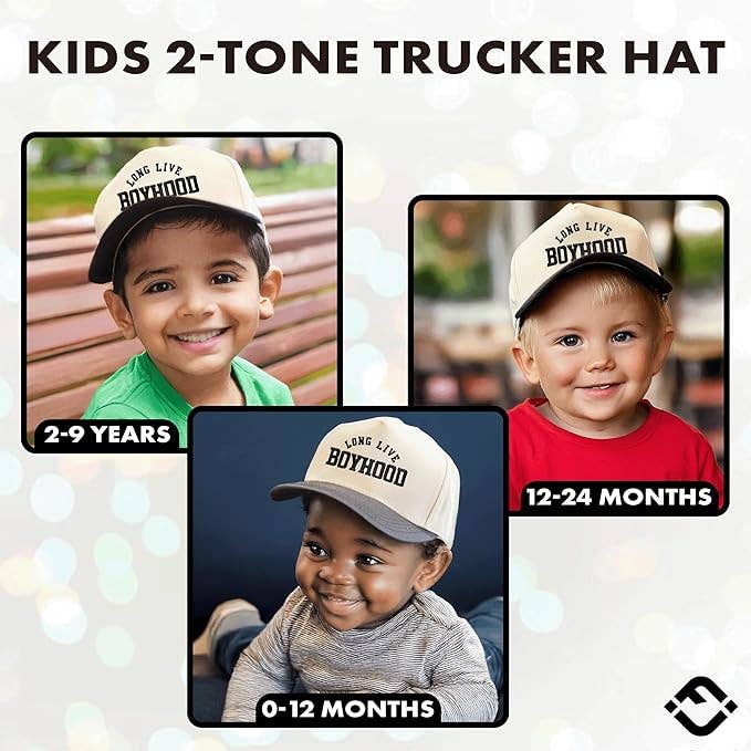 Kids/Baby Two Tone Cap - Long Live Boyhood - Black/Beige