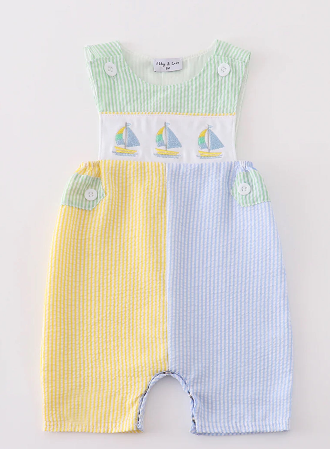 Boys embroidered seersucker sailboat Jon Jon