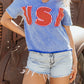 Blue  Mineral Wash USA Patch V Neck Tee RTS