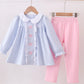 Girls embroidered pink bow stripe pant set