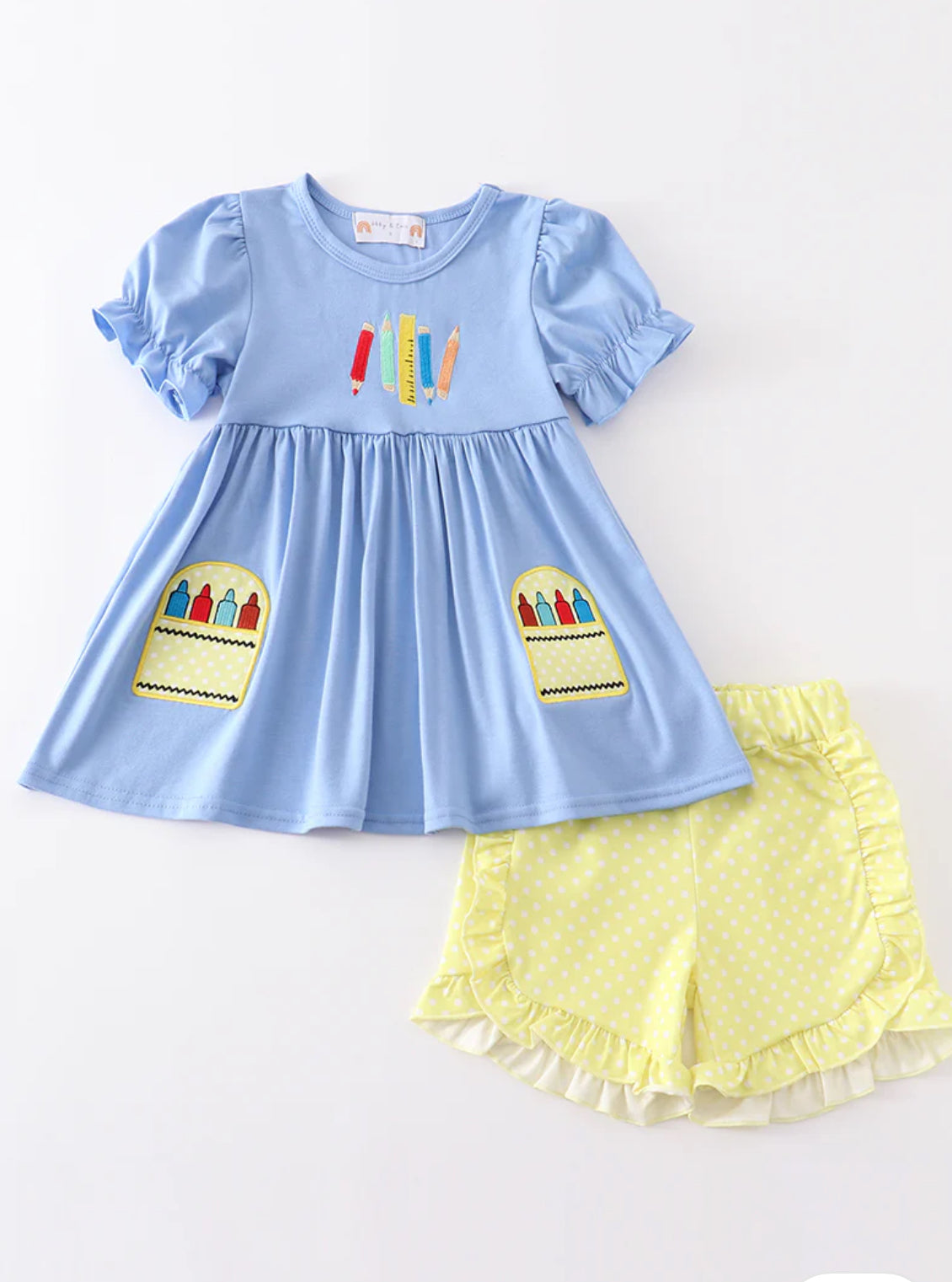 back to School - Blue Crayon Girls Appliqué Short Set