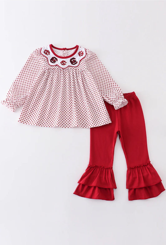 Girls Carolina Gamecocks embroidery ruffle pant set