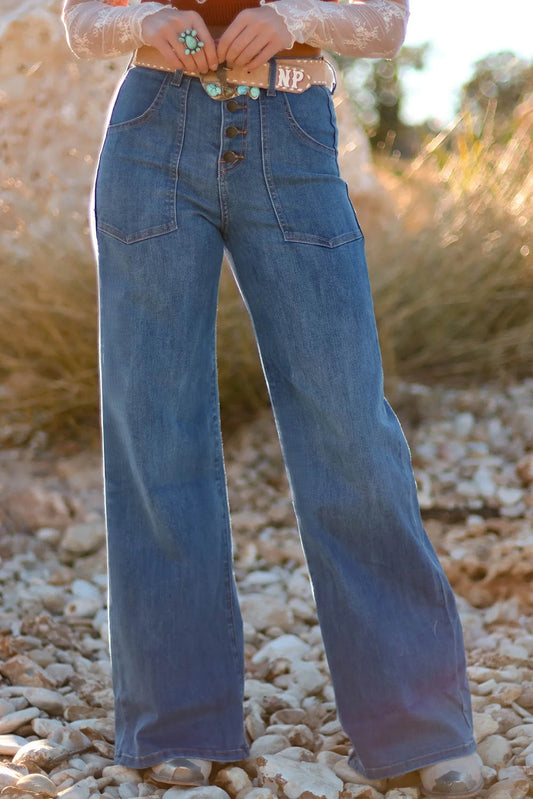 Multi Button High Wasit Blue Jeans LT