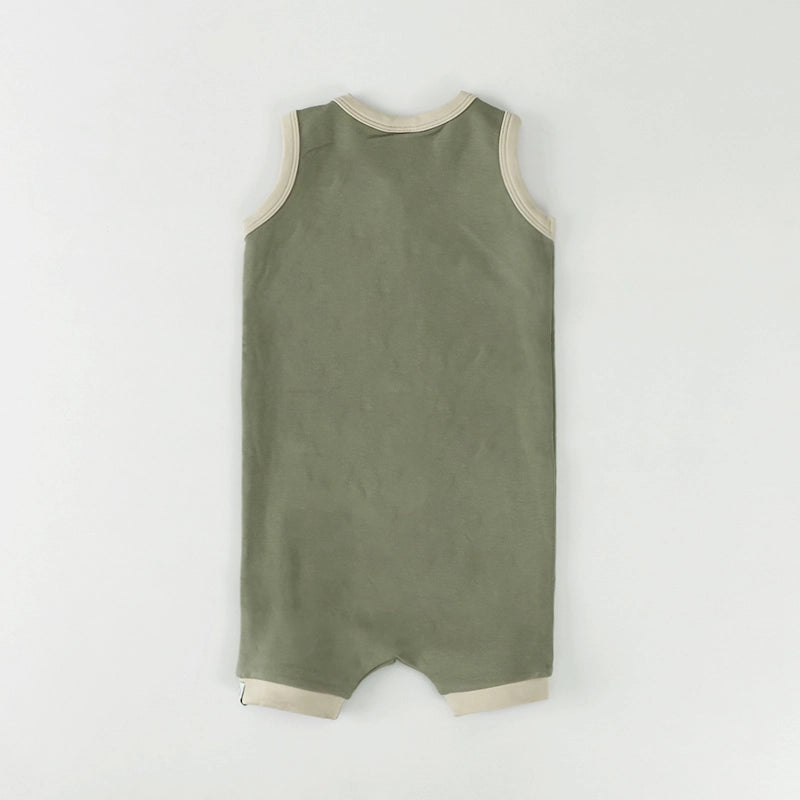 Sage Green & Cream French Terry Summer Henley • pearl & fawn