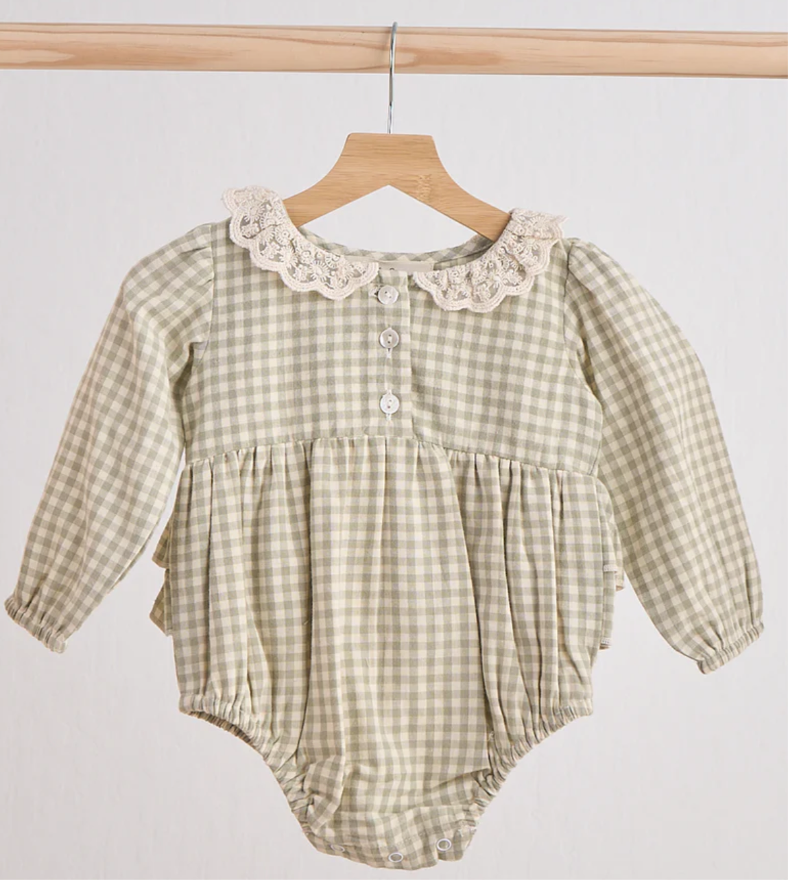 Girls Green Gingham & Lace bubble