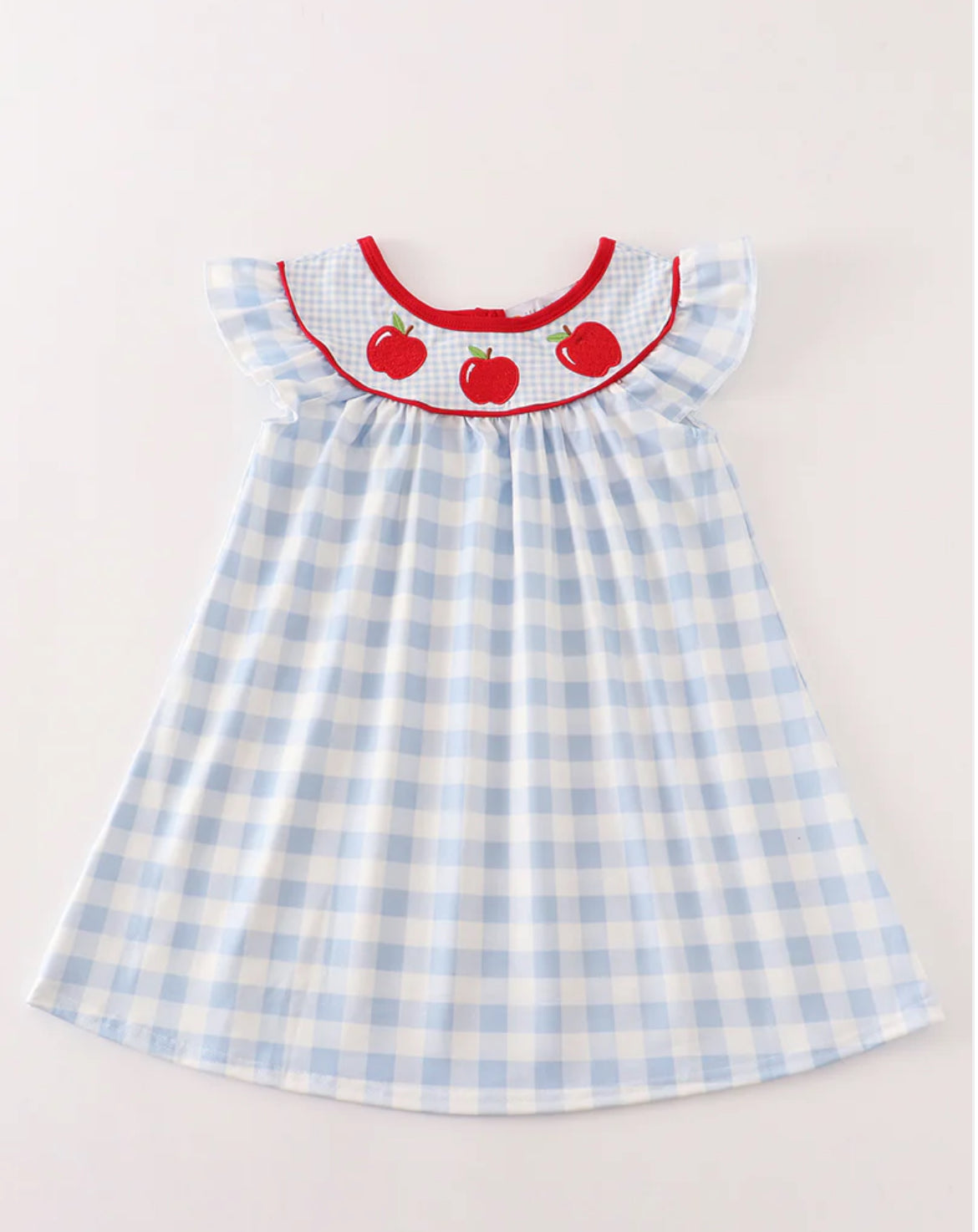 Back to School - Plaid Embroidery Apple Dress