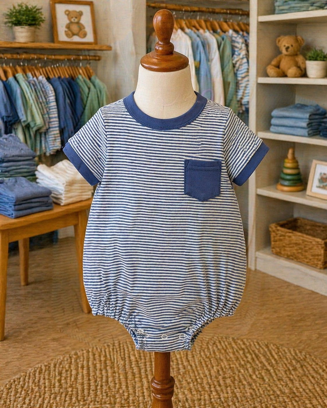 Mj26 • boys blue stripe Maddox bubble (576)