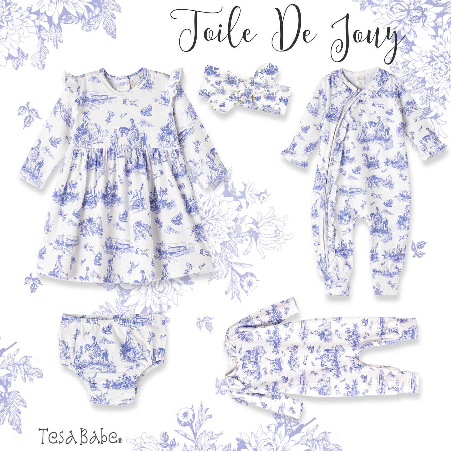 Toile de Jouy Zippered Romper (Bamboo)