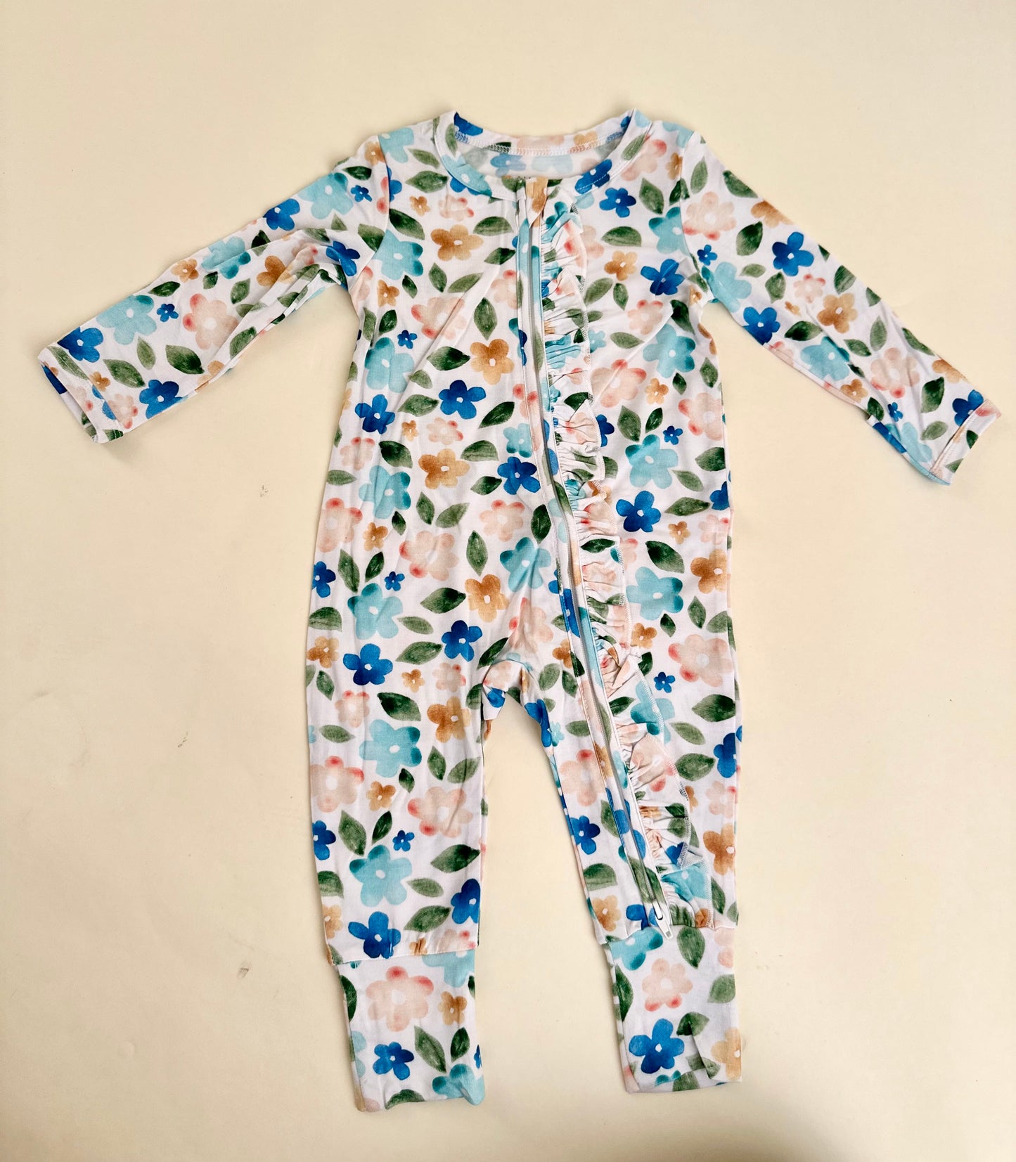 Blue floral print bamboo zippy