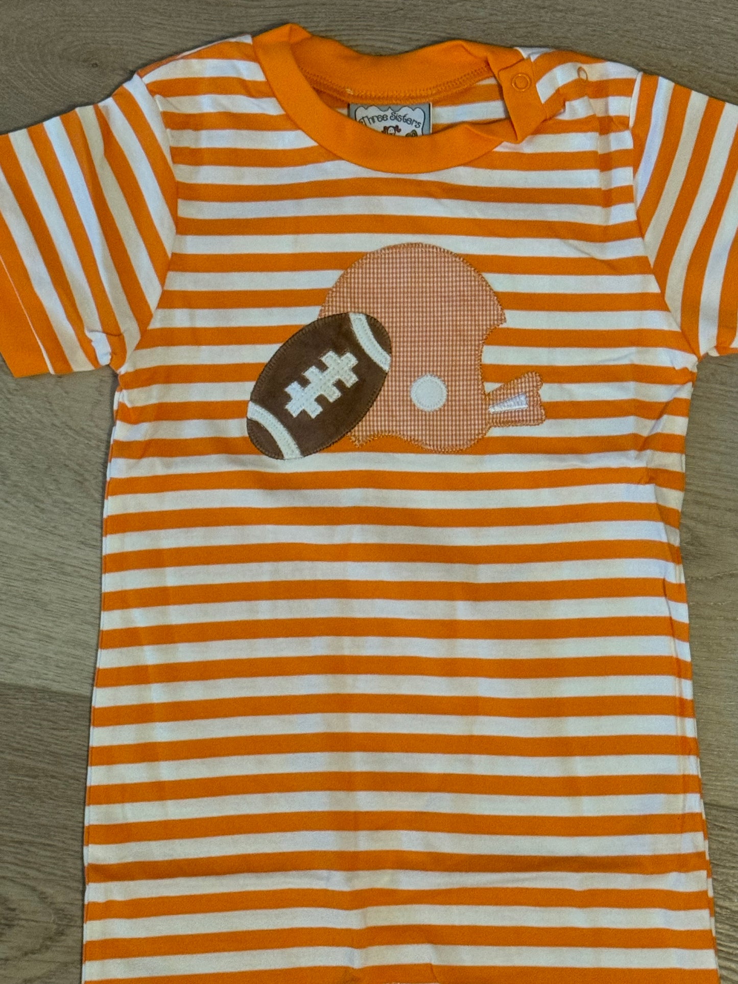 Three Sisters • orange football boys romper