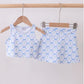 HD26 •Girls blue floral bow athletic skort set