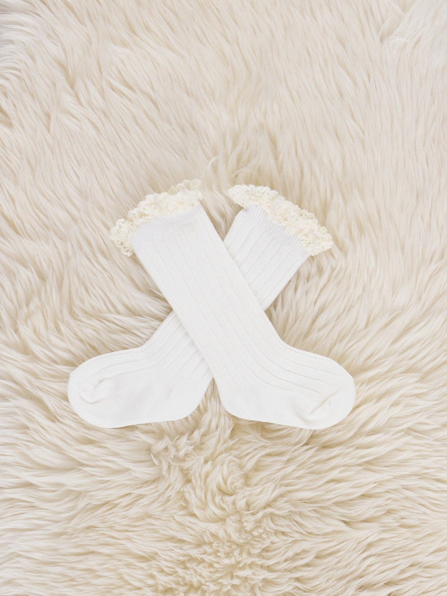 Lace Trim Knee Socks - White