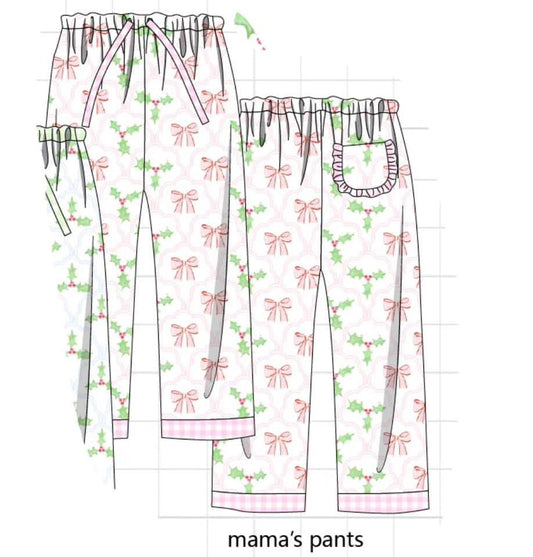 Pink holly bow mom pants