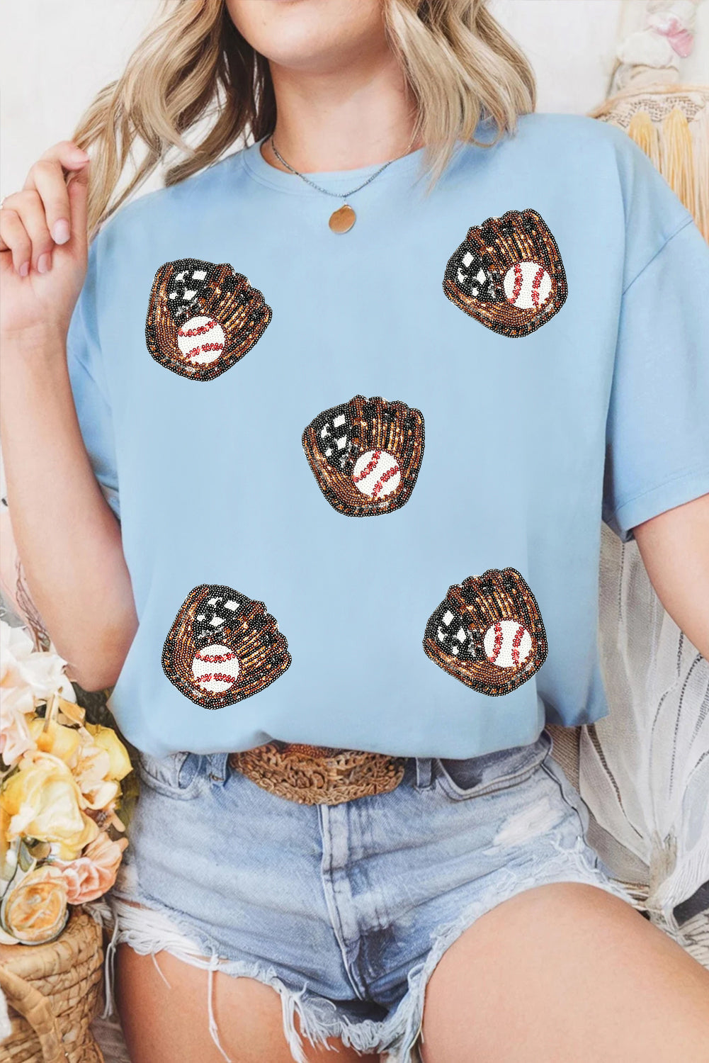 Women's - Baseball Sequin T-Shirt - C&C