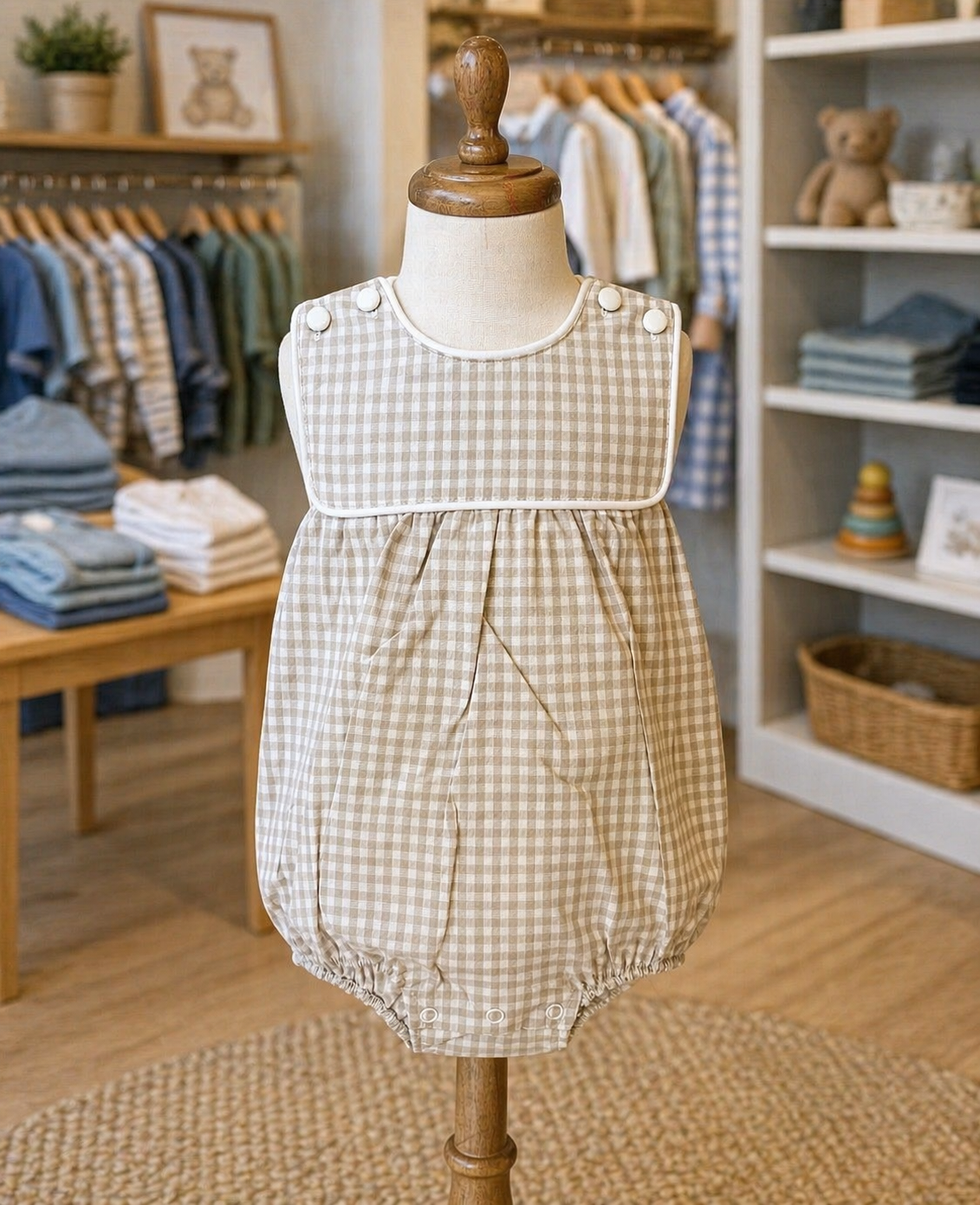 MJ26 • Boys colton khaki gingham bubble (574)