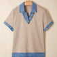 Beige Ribbed Denim Collar Blouse RTS