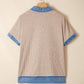 Beige Ribbed Denim Collar Blouse RTS