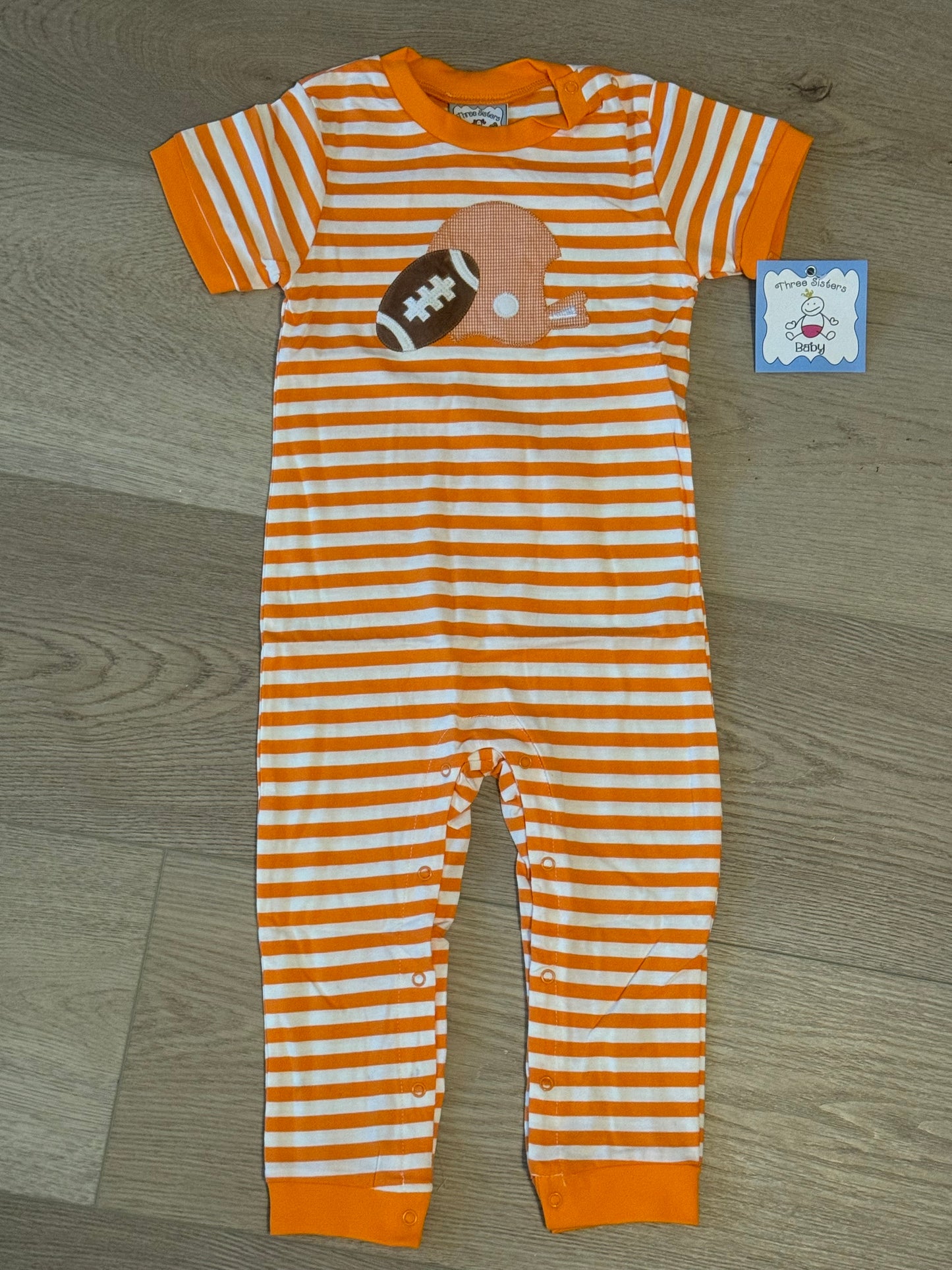 Three Sisters • orange football boys romper