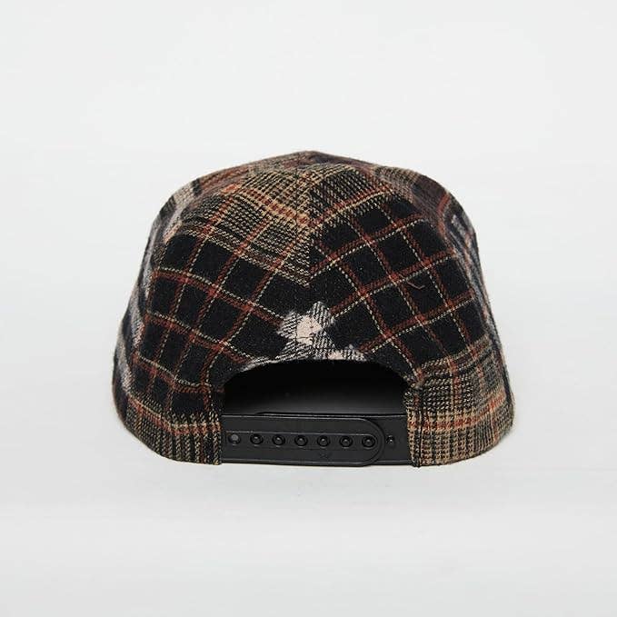 Flat Brim Trucker Hat - Brown Plaid w/ Faux Leather Brim