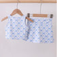 HD26 •Girls blue floral bow athletic skort set