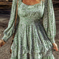 Green Floral Shirred Dress RTS