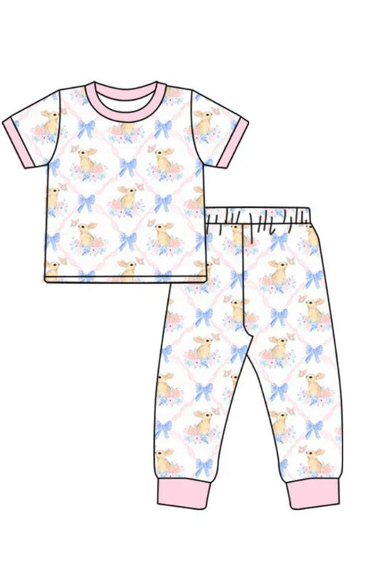 Pre-Order Grandmillenial • Blue Bow Bunny PJ 2-Piece Set