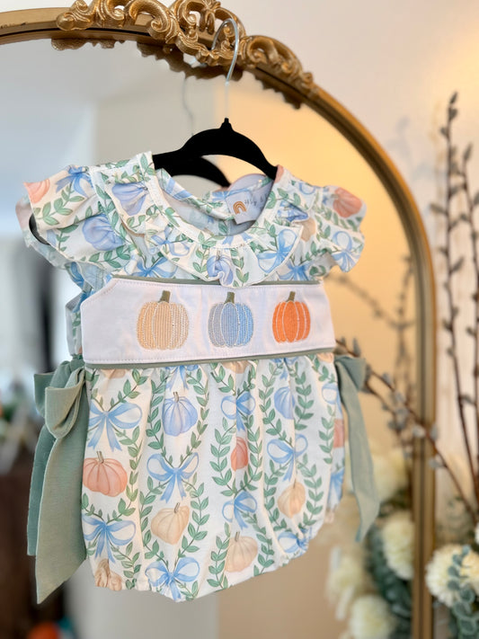 Girls embroidered pumpkin bubble