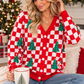 Red Checkered V Neck Cardigan Sweater RTS