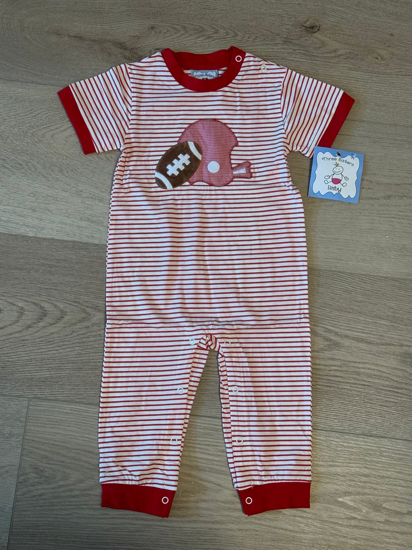 Three Sisters • Red football boys romper