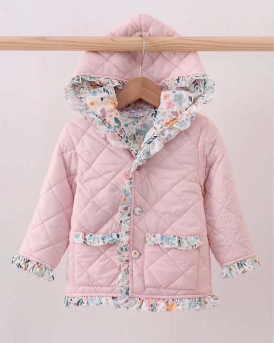Girls Light pink ruffle quilted jacket