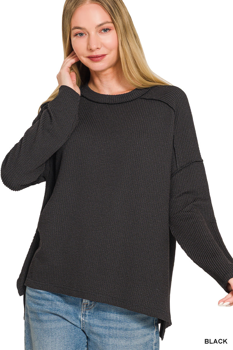 Raised Rib Raw Edge Long Sleeve Zenana Top *Multiple Colors* RTS