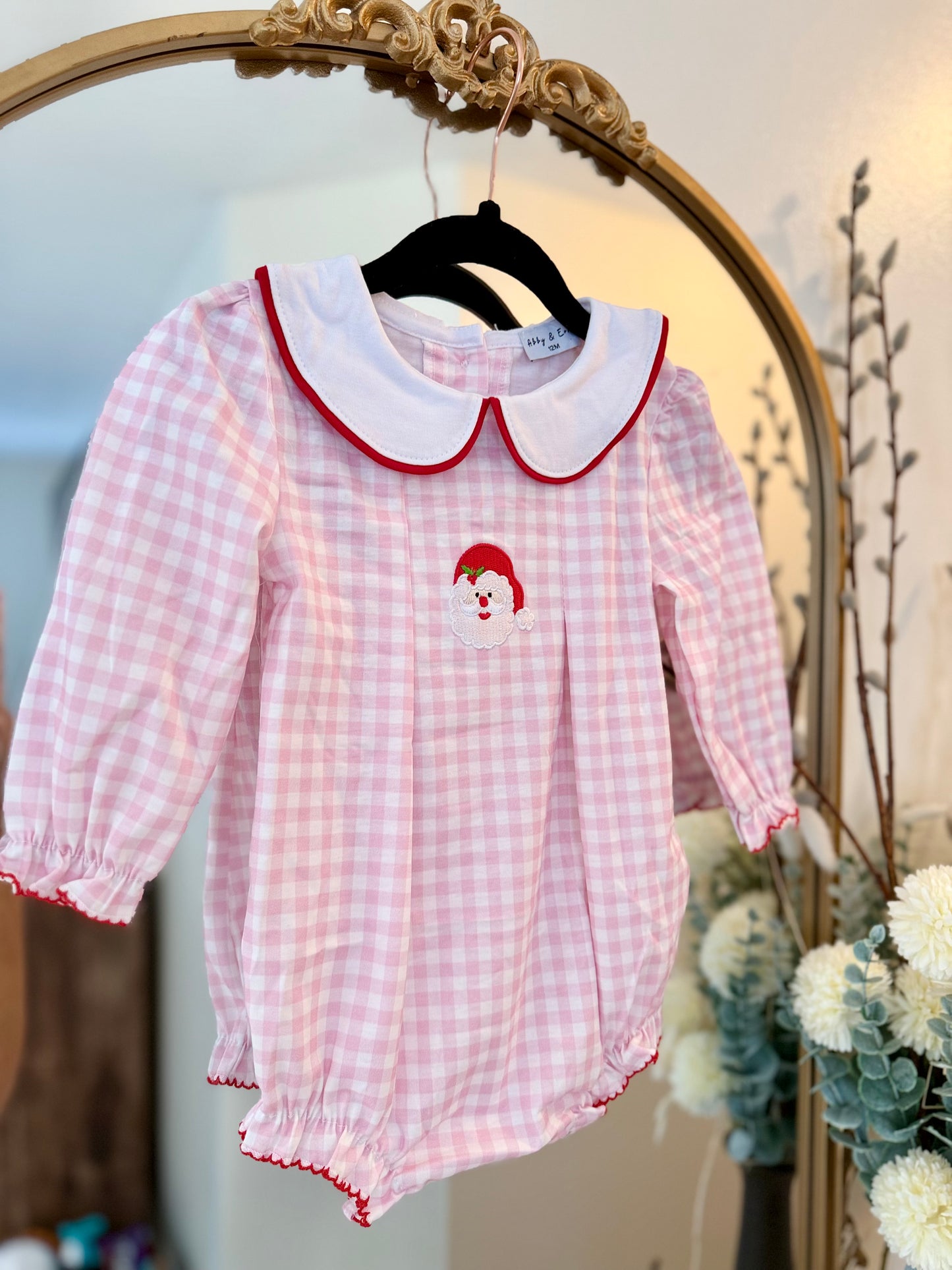 HD Xmas 25 • girls pink gingham Santa appliqué bubble