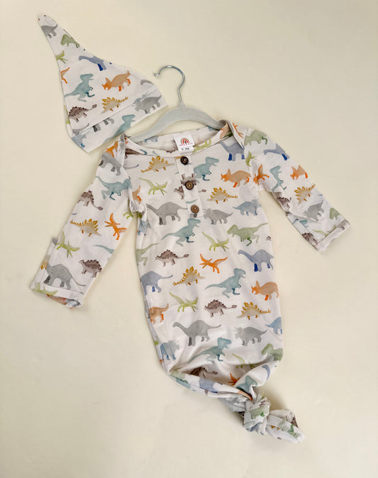 Dinosaur print baby gown set