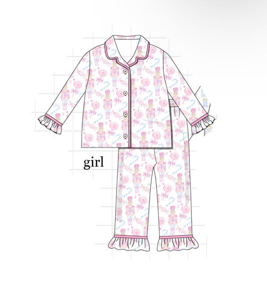 Christmas • pink Watercolor nutcracker girls pajama set